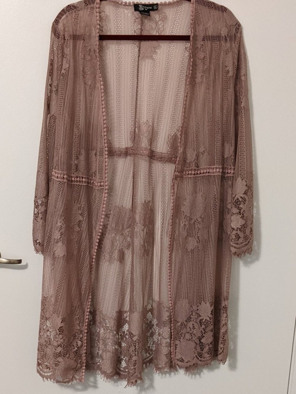 Womens XL Open Front Lace Duster Cardigan Dusty Rose Fairycore Festival Romantic